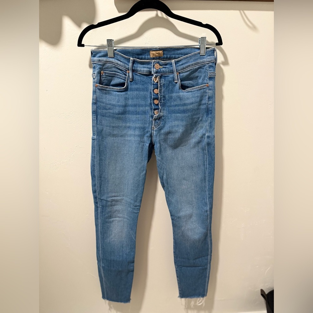 Blue High-Waisted Button-Fly Jeans